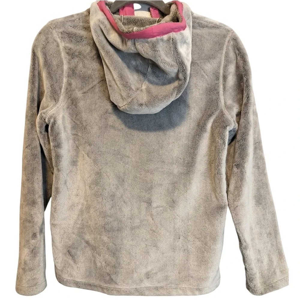 Lands End Girls Soft Fleece Zip‎ Up Hooded Gray &  Pink Jacket Size L 14